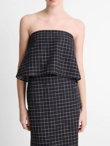 VINCE Trellis Plaid Tie Back Top -