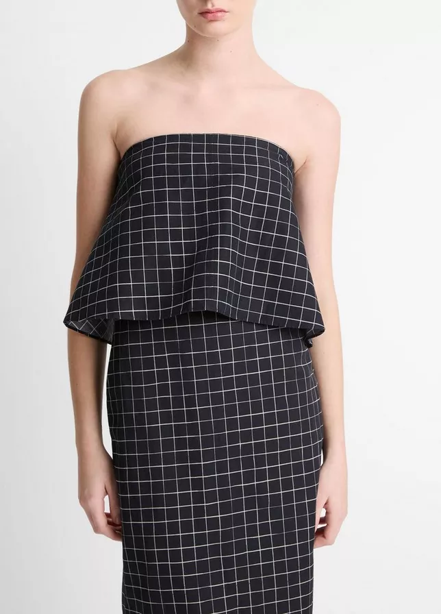 VINCE Trellis Plaid Tie Back Top -