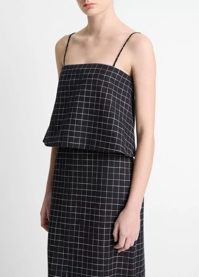 VINCE Trellis Plaid Tie Back Top -