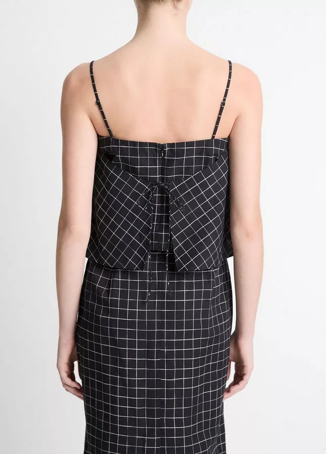 VINCE Trellis Plaid Tie Back Top -