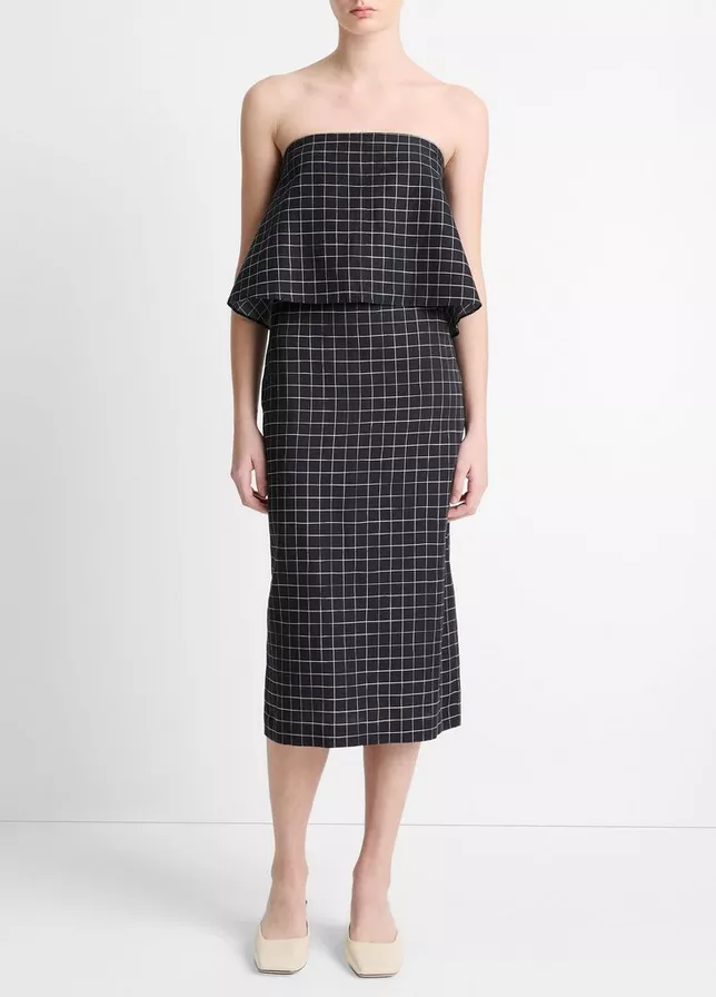 VINCE Trellis Plaid Tie Back Top -
