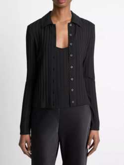 VINCE Ribbed Collared Button Up - Black