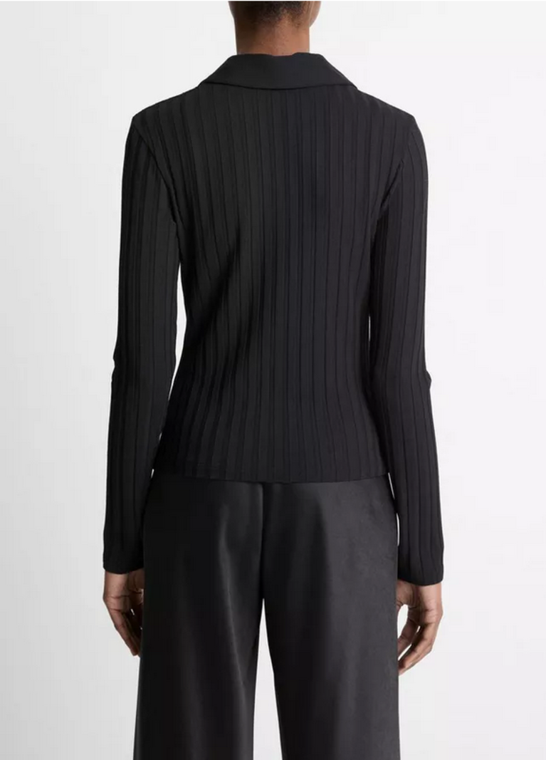 VINCE Ribbed Collared Button Up - Black