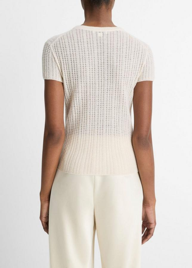VINCE Waffle-Knit Cashmere-Silk Short-Sleeve Sweater - White Sand