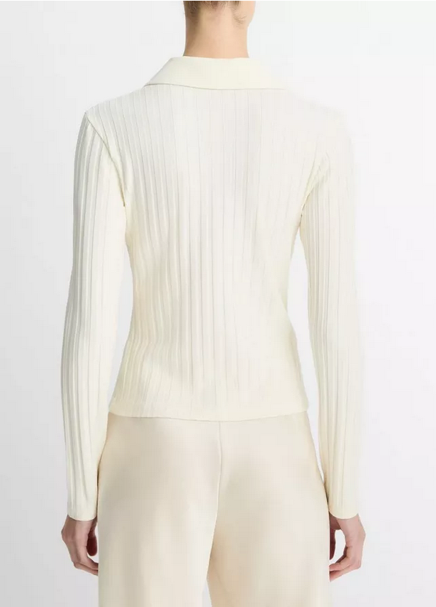 VINCE Ribbed Collar Button Up - Vanille