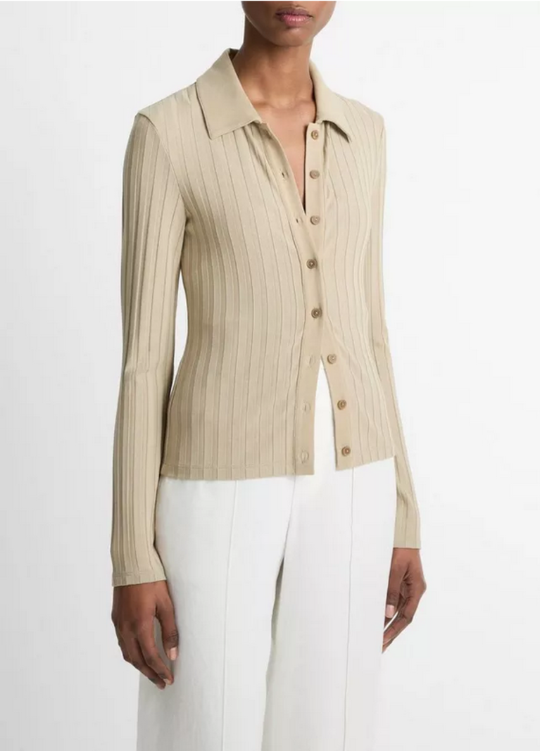 VINCE Ribbed Collared Button Up - Mojave