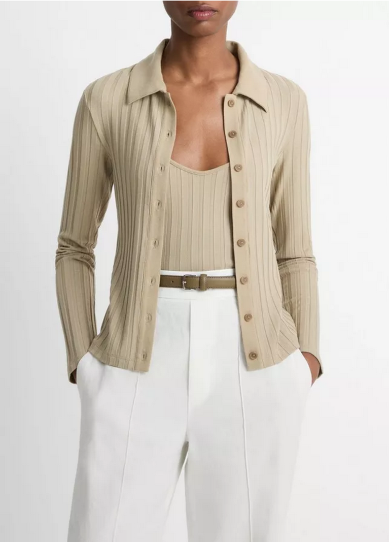 VINCE Ribbed Collared Button Up - Mojave