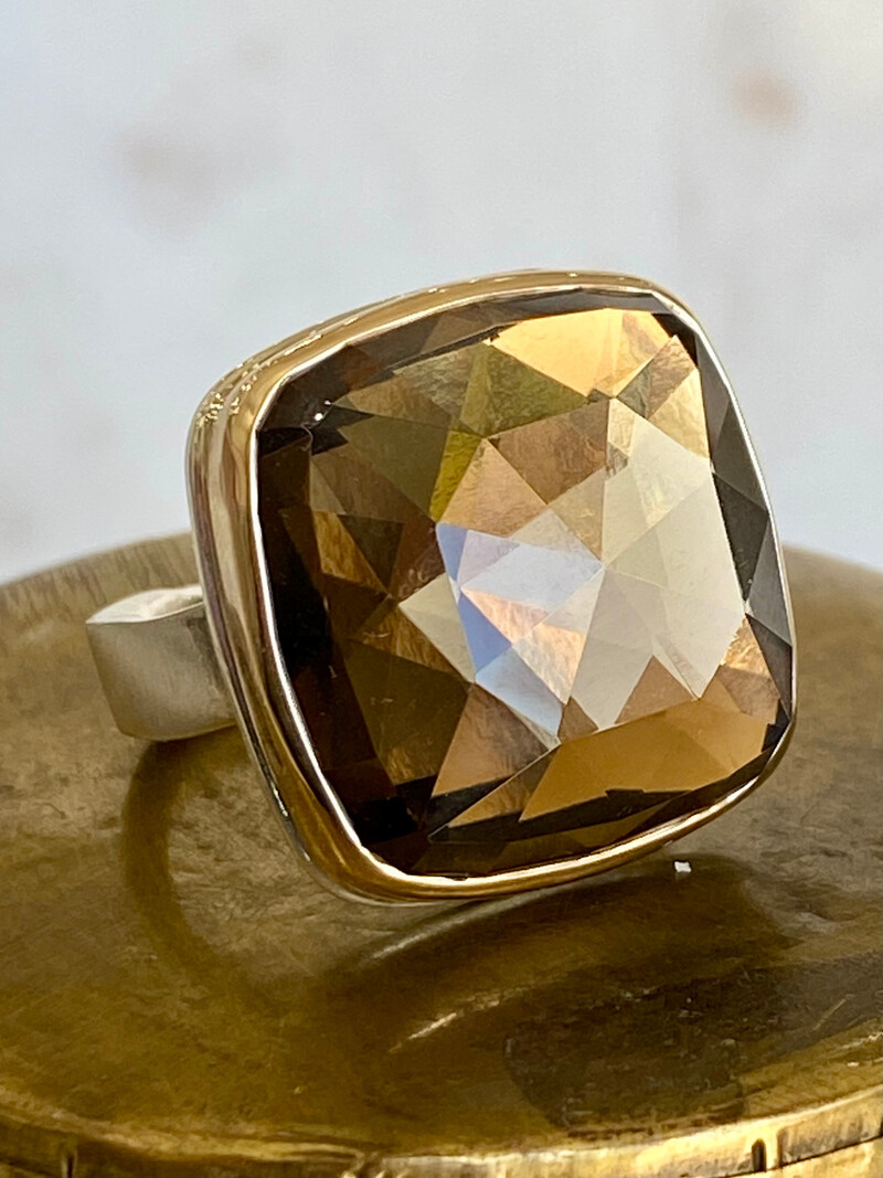JAMIE JOSEPH Rose Cut Square Smoky Quartz Ring