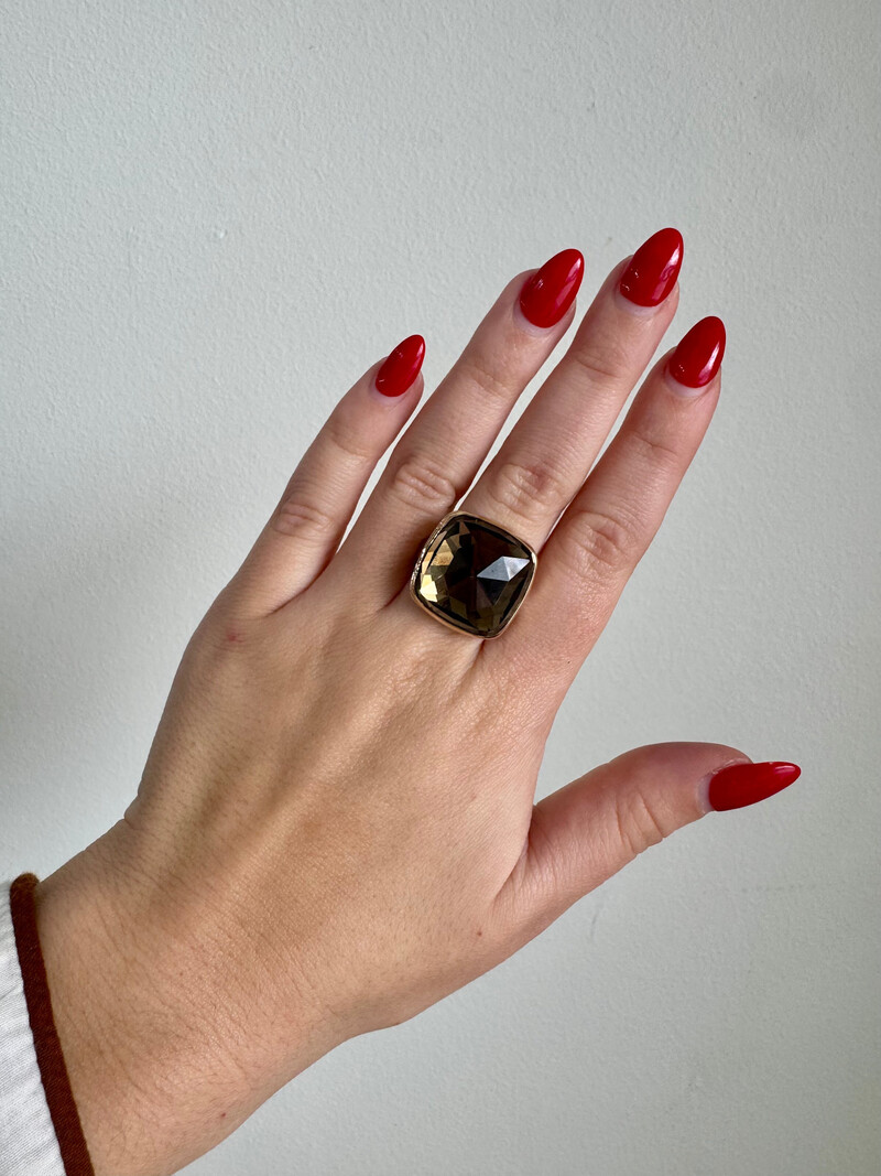 JAMIE JOSEPH Rose Cut Square Smoky Quartz Ring