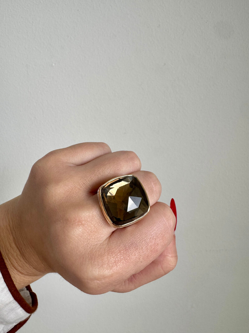 JAMIE JOSEPH Rose Cut Square Smoky Quartz Ring