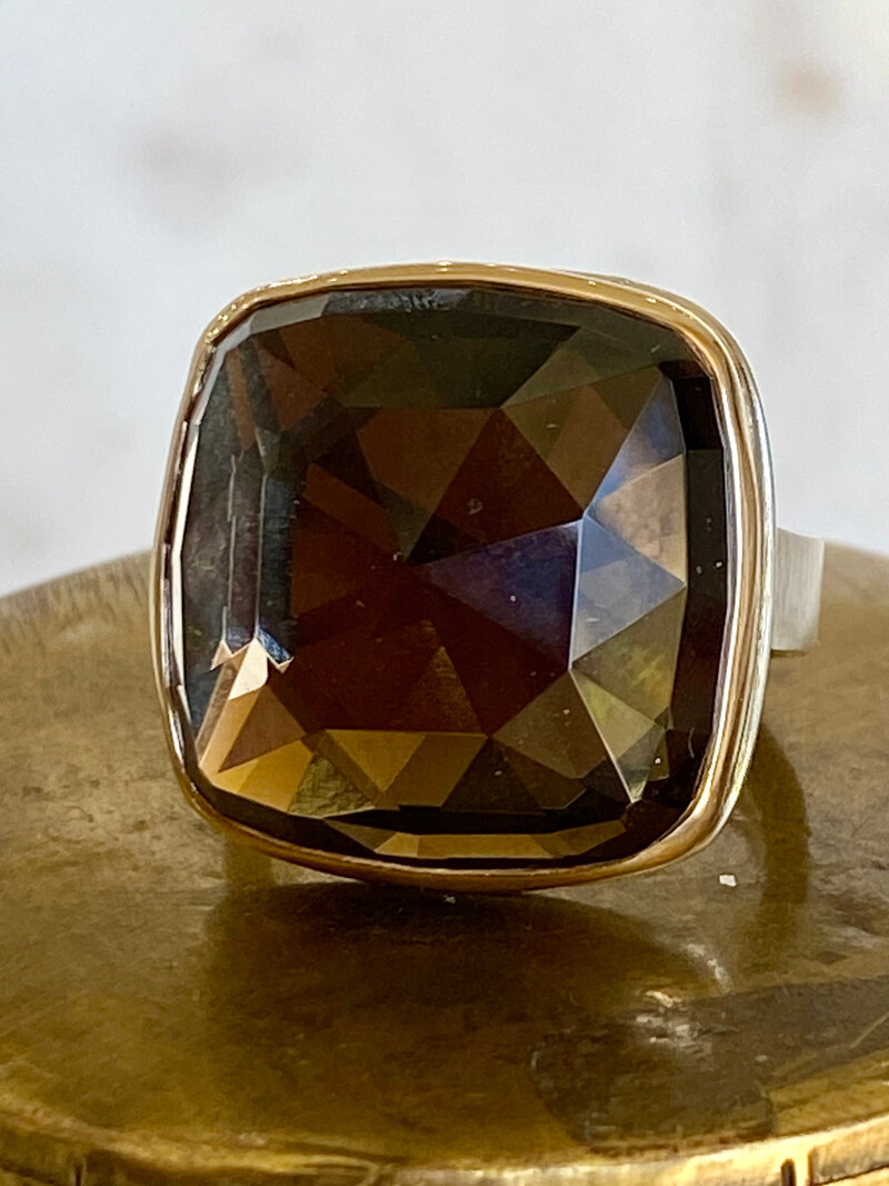 JAMIE JOSEPH Rose Cut Square Smoky Quartz Ring