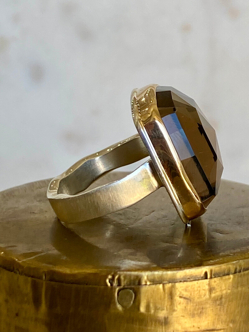 JAMIE JOSEPH Rose Cut Square Smoky Quartz Ring