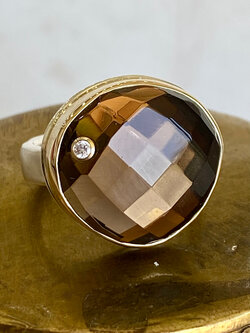 JAMIE JOSEPH Checkerboard Smoky Quartz with Diamond Ring