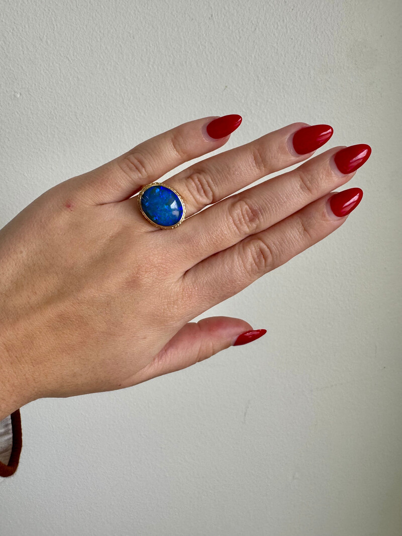 JAMIE JOSEPH 14K Oval Australian Black Opal Ring