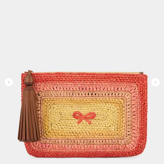 ANYA HINDMARCH Raffia Tassel Bow Clutch - Orange/Multi