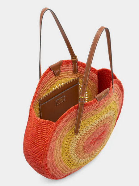 ANYA HINDMARCH Raffia Round Bow Tote - Orange Multi