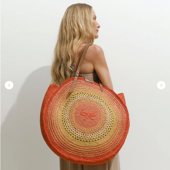 ANYA HINDMARCH Raffia Round Bow Tote - Orange Multi