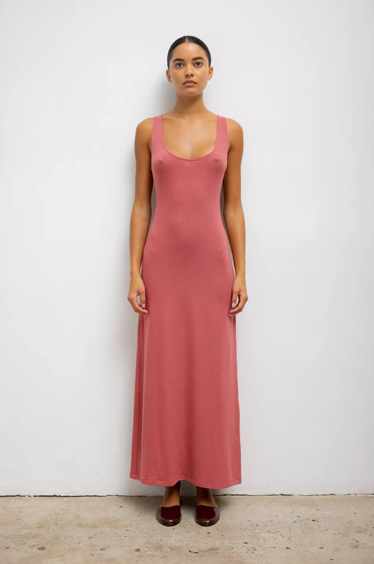 LESET Lauren Scoop Neck Maxi Dress - Radish