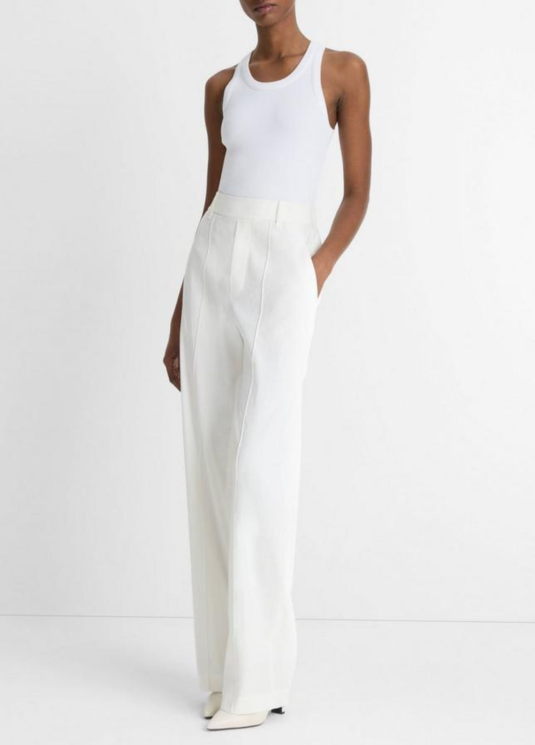 VINCE Linen-Blend High-Rise Pull-On Pant - Off White