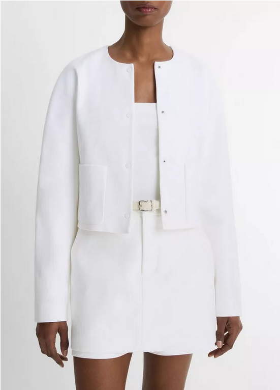 VINCE Italian Cotton Collarless Jacket - Optic White