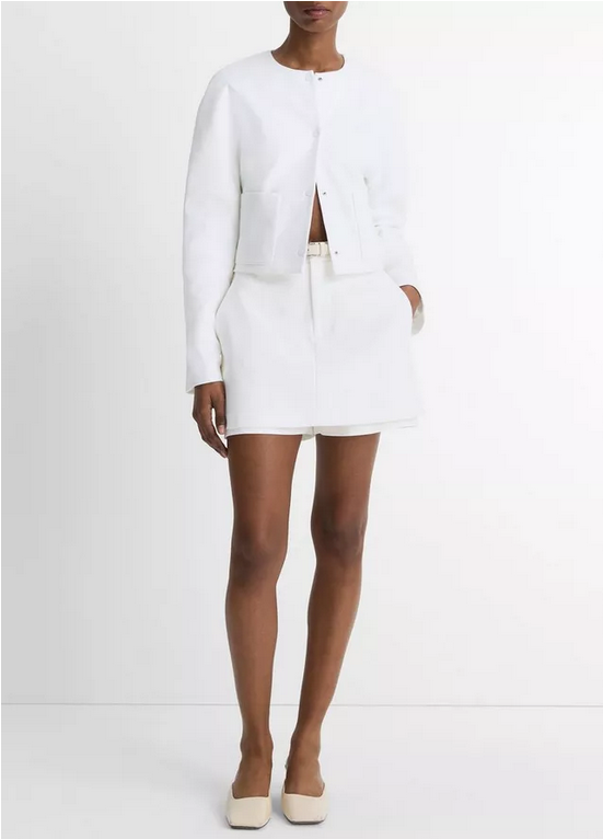 VINCE Italian Cotton Collarless Jacket - Optic White
