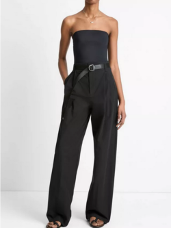 VINCE High-Rise Pleated Wide Leg Trouser - Black