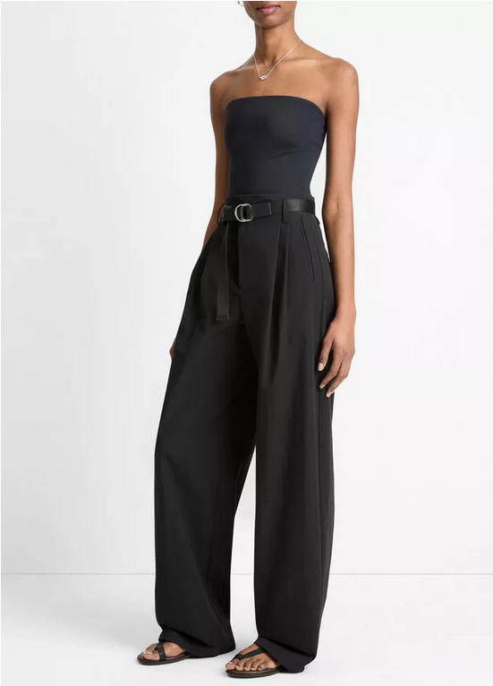 VINCE High-Rise Pleated Wide Leg Trouser - Black