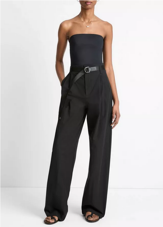 VINCE High-Rise Pleated Wide Leg Trouser - Black