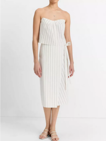 VINCE Seedling Stripe Cotton Wrap Skirt - Off White Marigold