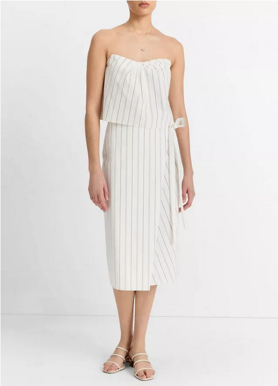 VINCE Seedling Stripe Cotton Wrap Skirt - Off White Marigold