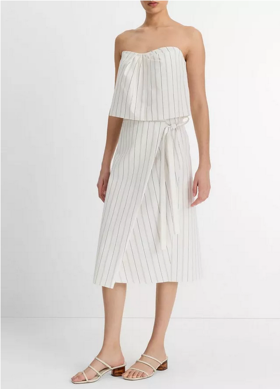 VINCE Seedling Stripe Cotton Wrap Skirt - Off White Marigold