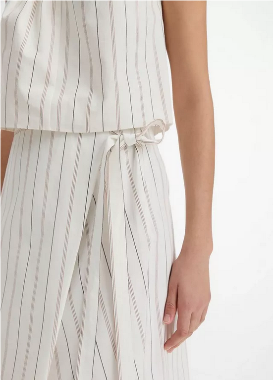 VINCE Seedling Stripe Cotton Wrap Skirt - Off White Marigold