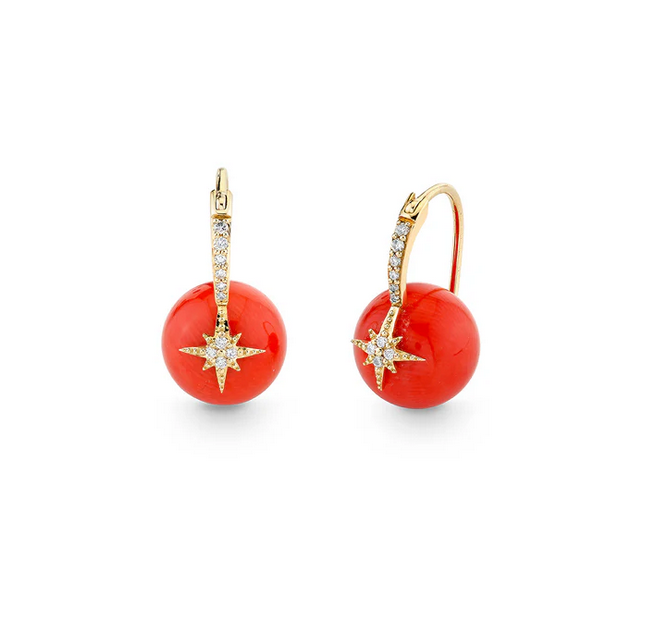 SYDNEY EVAN Pave Starburst Coral Earrings