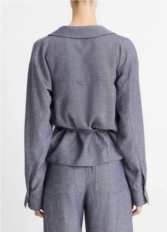 VINCE Collared Wrap Top - Mid Indigo