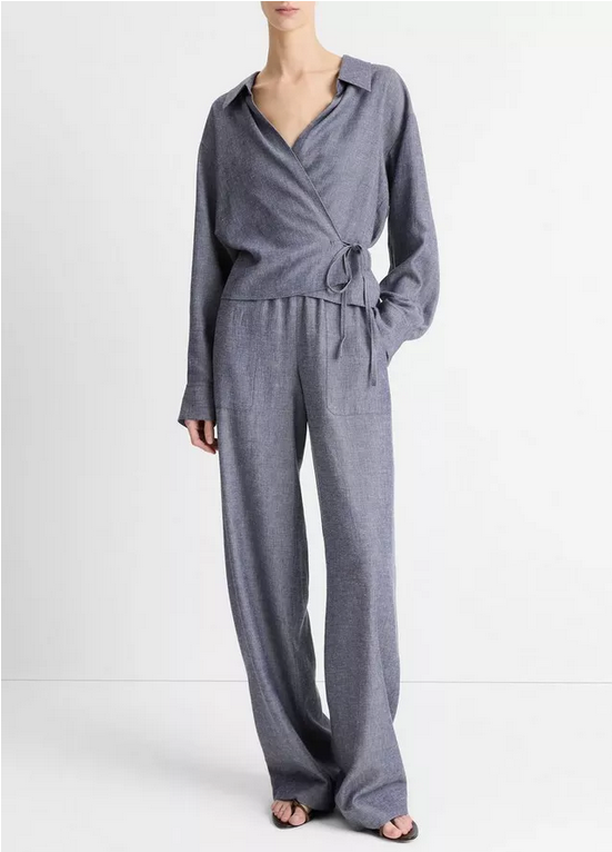 VINCE Collared Wrap Top - Mid Indigo