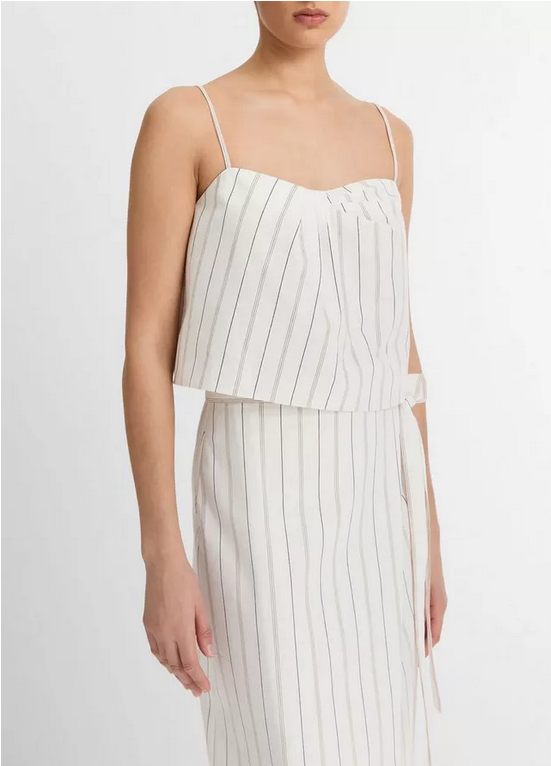 VINCE Seedling Stripe Cotton Draped Tank - Off White Marigold