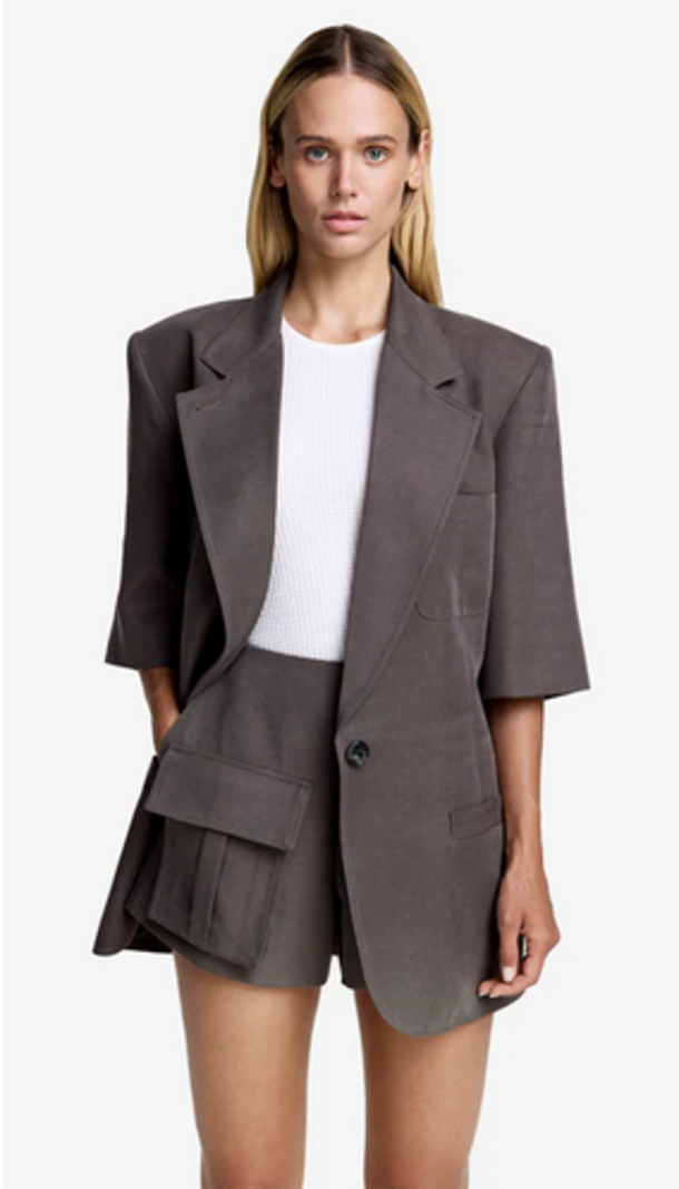 SMYTHE Short Sleeve Oversized Blazer - Mink