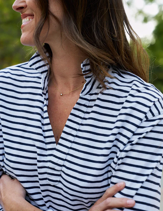 FRANK & EILEEN Patrick Popover Henley - White & Navy Stripe