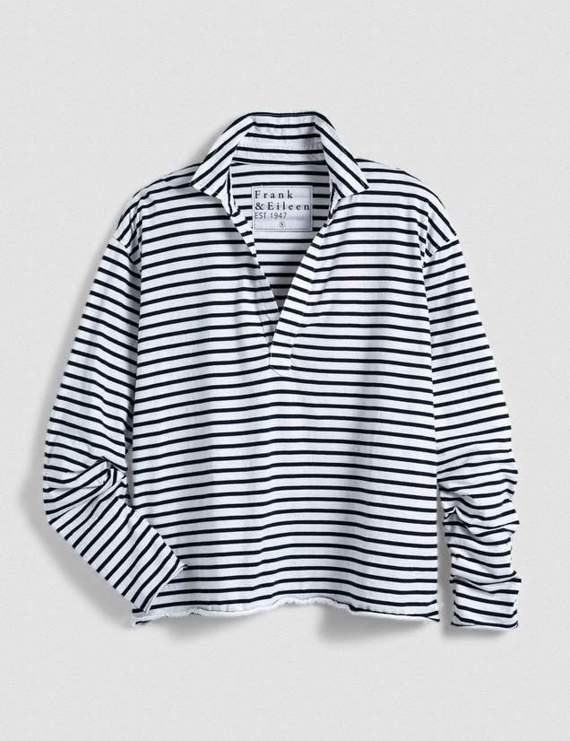 FRANK & EILEEN Patrick Popover Henley - White & Navy Stripe