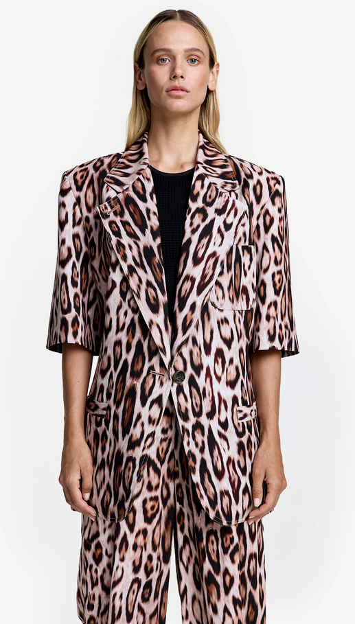 SMYTHE Short Sleeve Oversized Blazer - Leopard Ikat