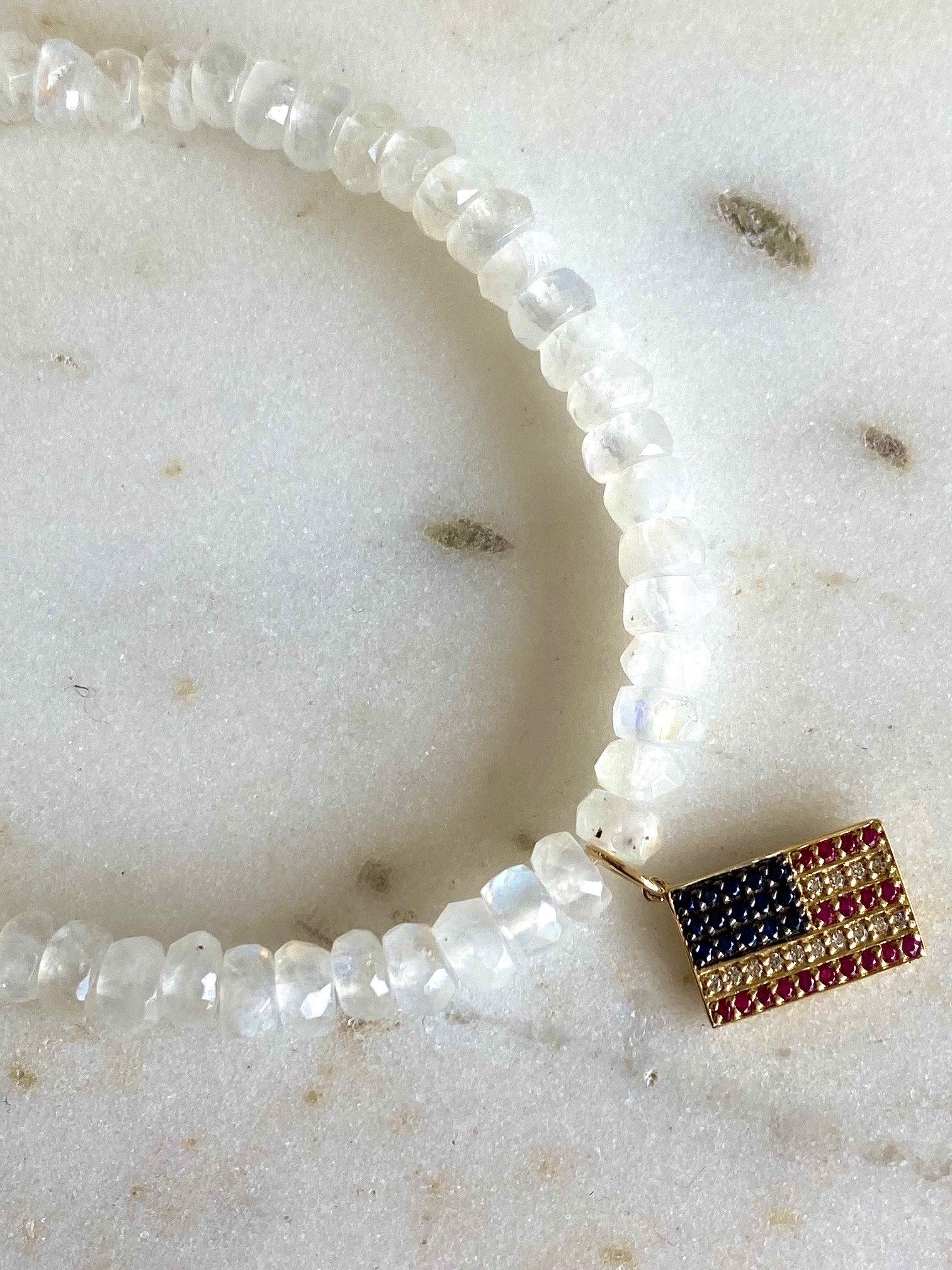 SYDNEY EVAN Gemstone American Flag on Rainbow Moonstone Bracelet