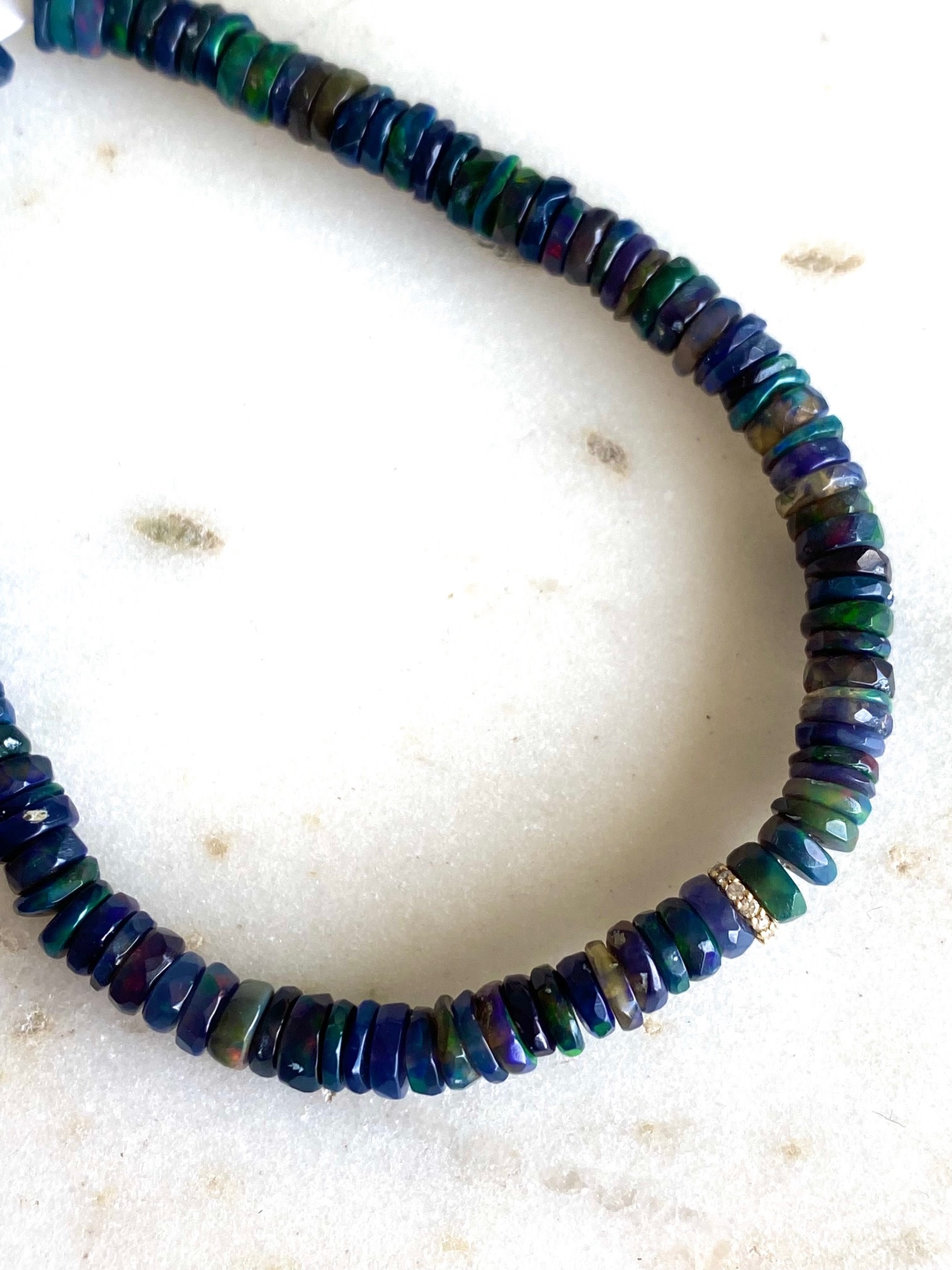 SYDNEY EVAN Diamond Rondelle on Faceted Heishi Ethopian Opal Bracelet