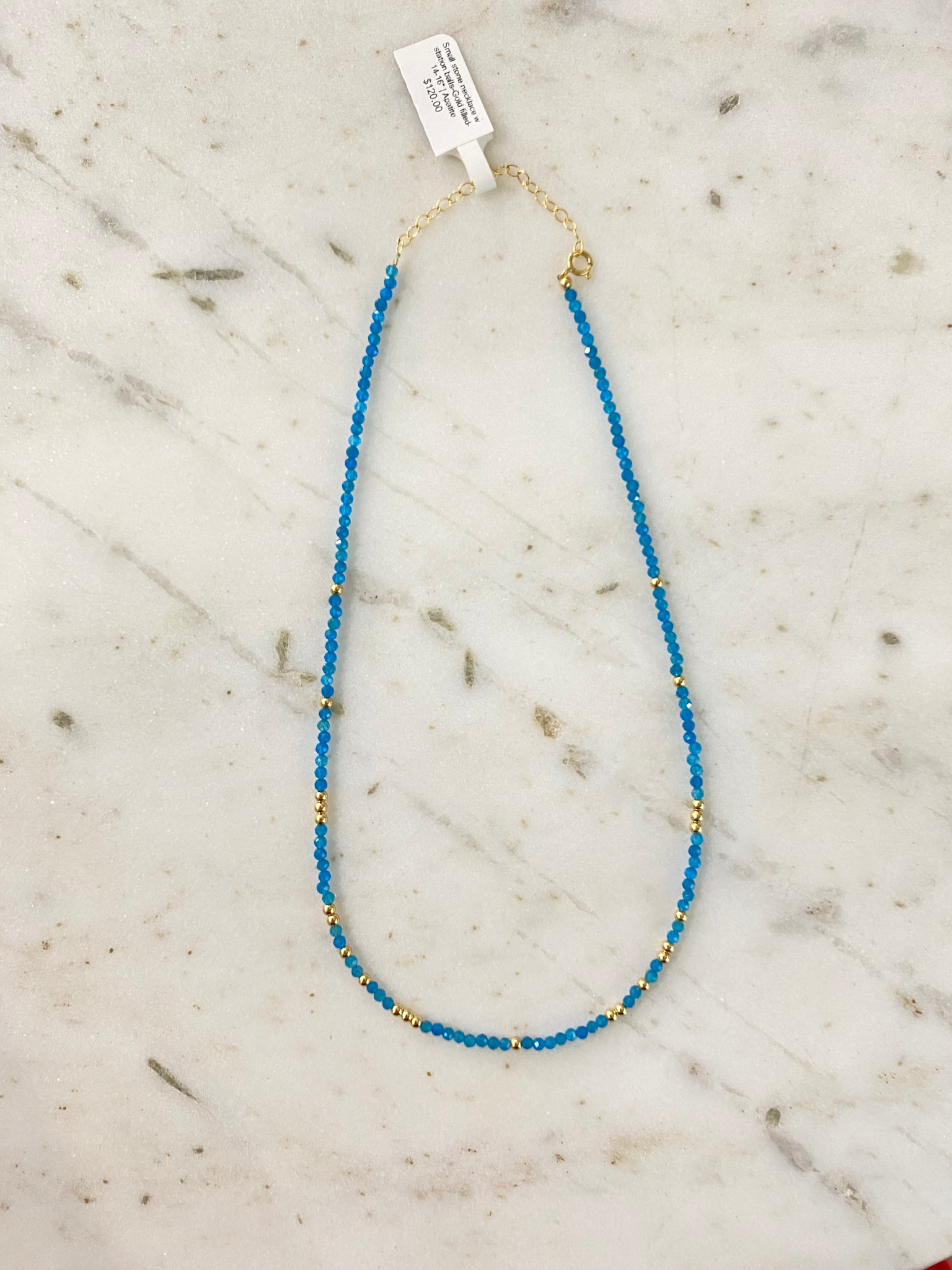 SENNOD Gold Station on Apatite Beaded Necklace