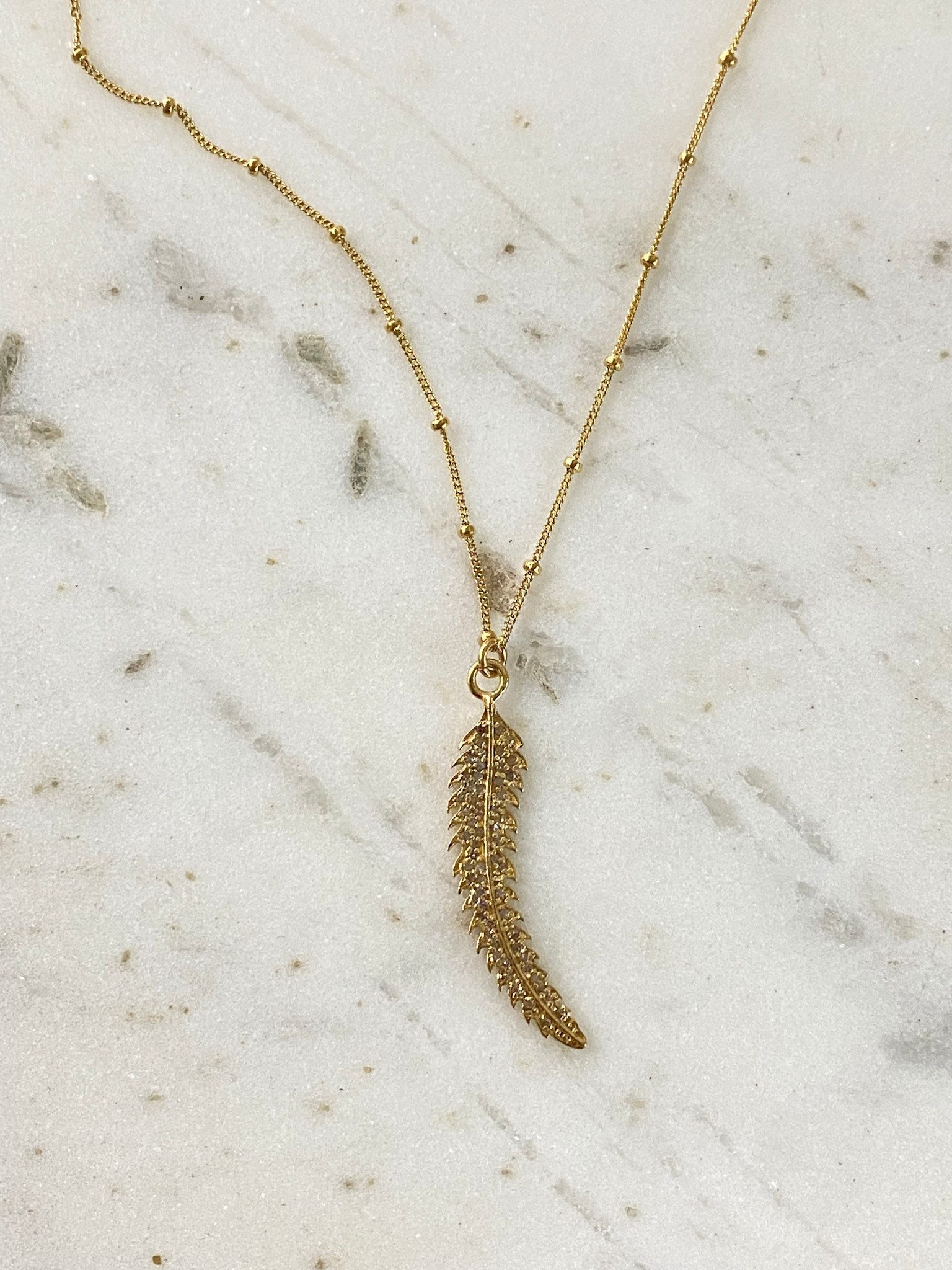 SENNOD Diamond Feather Necklace