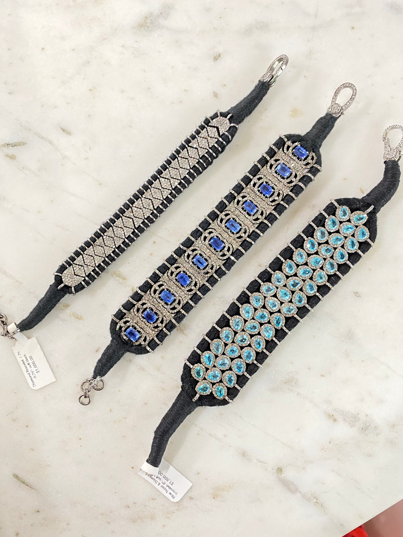 SENNOD Blue Topaz and Diamond Woven Bracelet