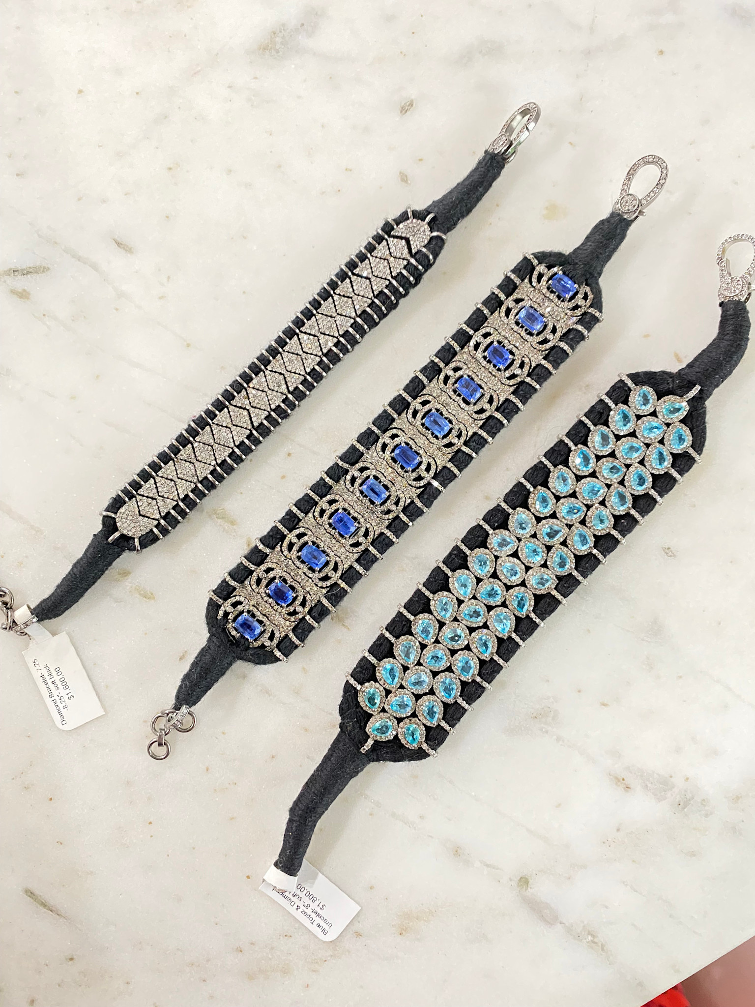 SENNOD Blue Sapphire and Diamond Woven Bracelet