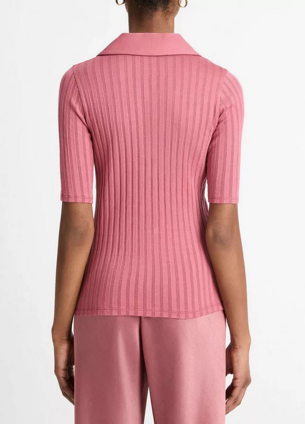 VINCE Elbow Sleeve Polo Shirt - Peony Wood