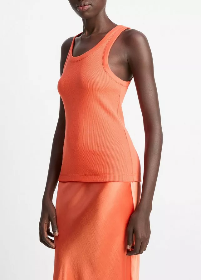 VINCE Ribbed Scoop-Neck Tank - Burnt Orchid