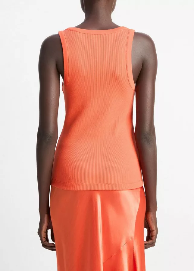 VINCE Ribbed Scoop-Neck Tank - Burnt Orchid