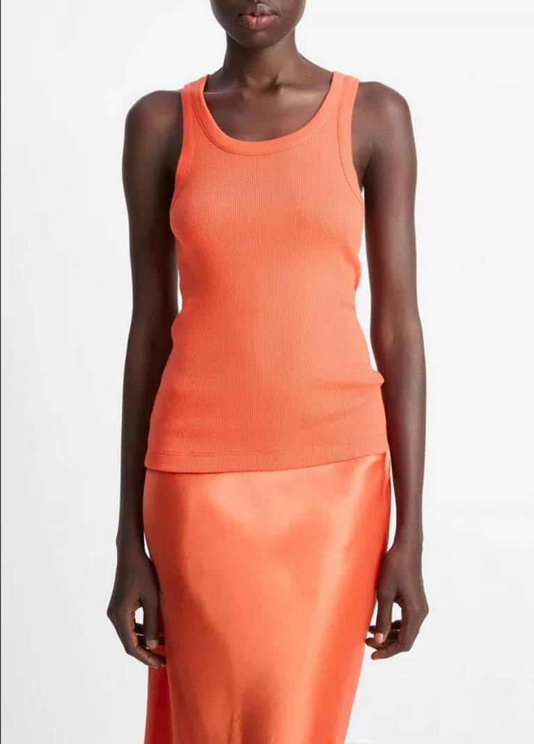 VINCE Ribbed Scoop-Neck Tank - Burnt Orchid